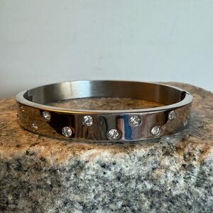 DSMK Stainless Steel Rhinestone Encrusted Bangle Bracelet